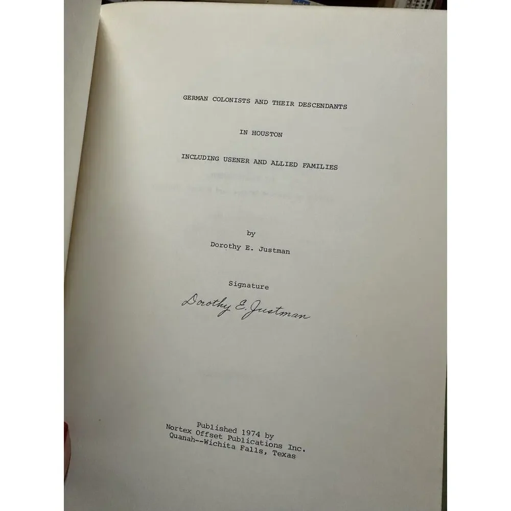 German Colonists‎ in Houston – Dorothy Justman Signed Hardcover History Book